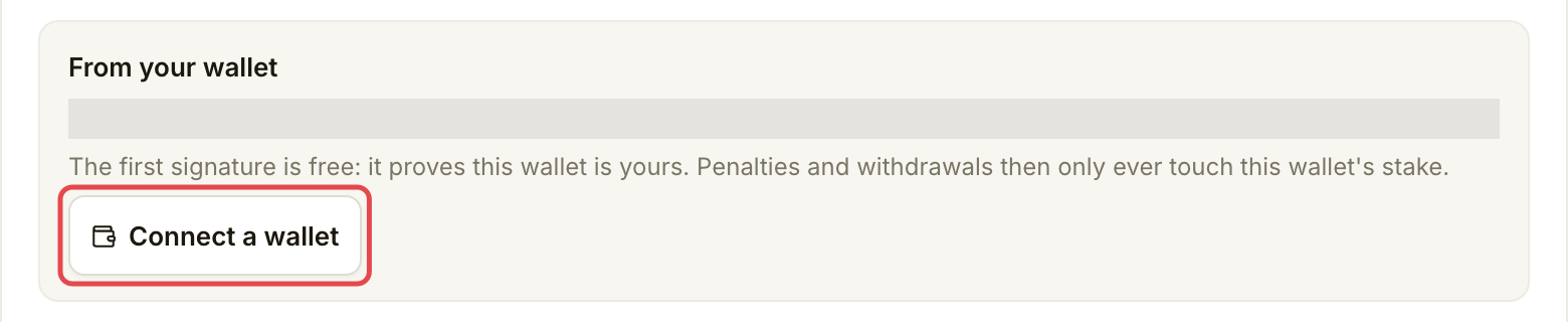 From your wallet card in Add stake with Connect a wallet marked