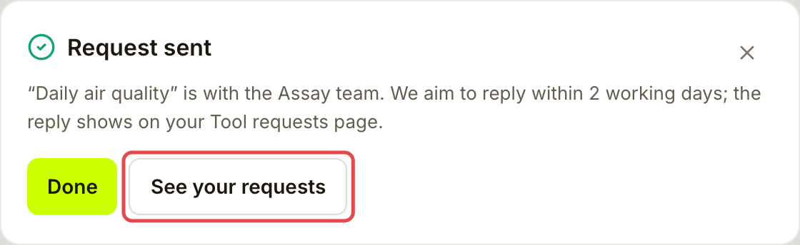 Request sent confirmation with See your requests marked