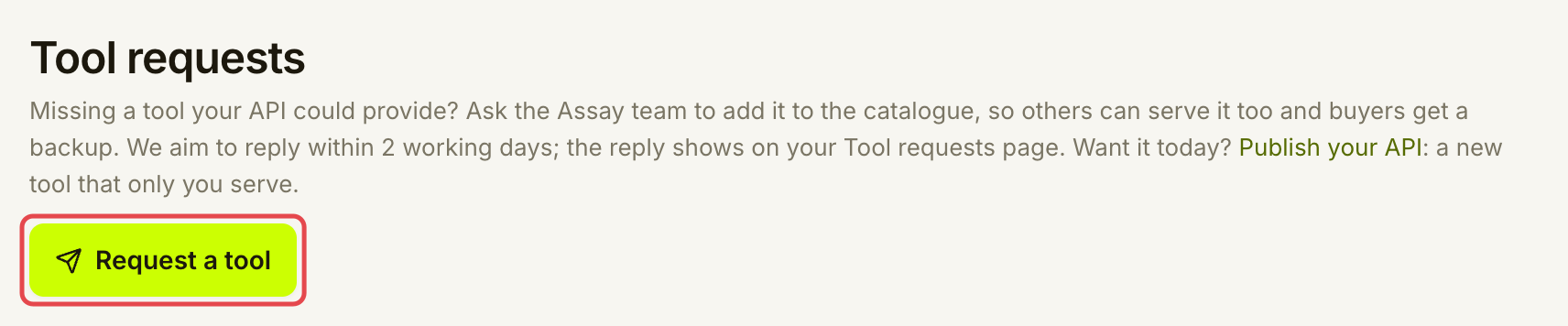 Tool requests page with Request a tool marked